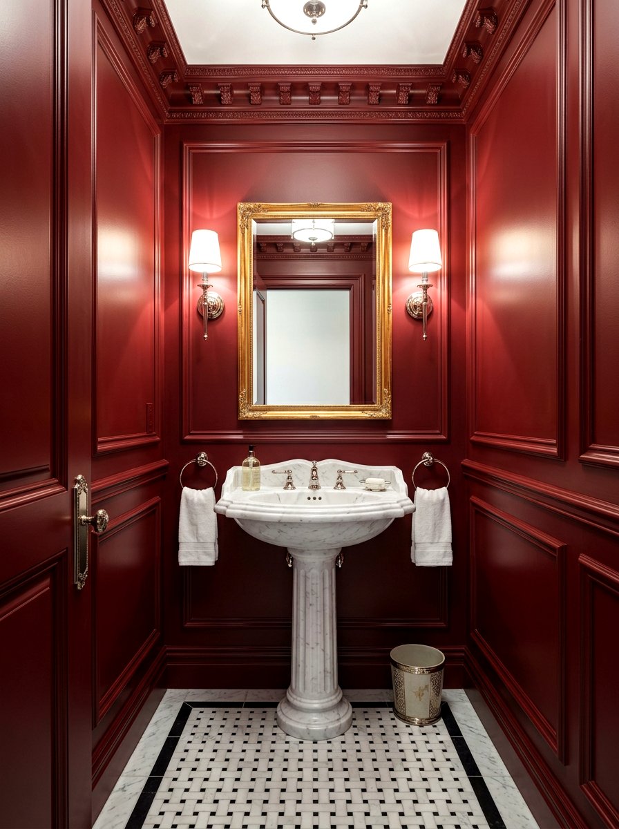 Oxblood powder room molding - 30 oxblood powder room ideas