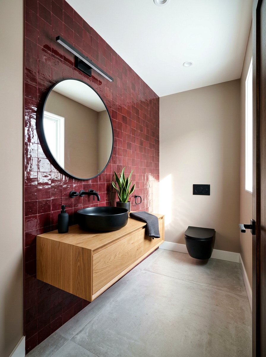Oxblood powder room tiles - 30 oxblood powder room ideas