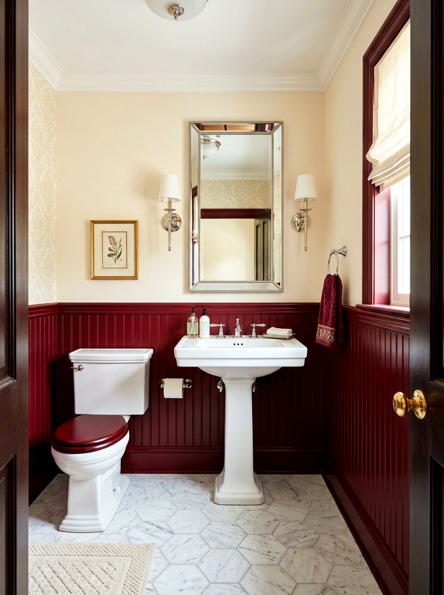 Oxblood powder room wainscoting - 30 oxblood powder room ideas
