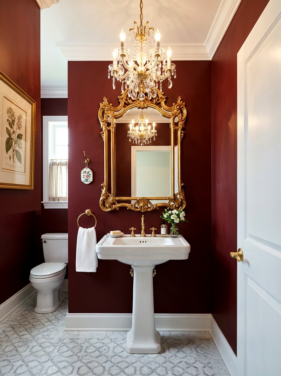 Oxblood powder room walls - 30 oxblood powder room ideas