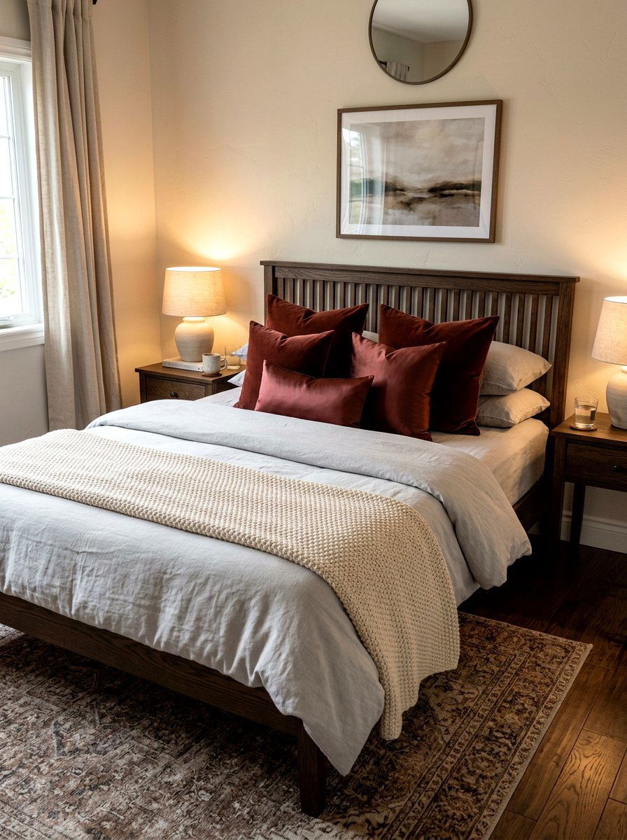 Oxblood throw pillows - 30 oxblood bedroom accents ideas