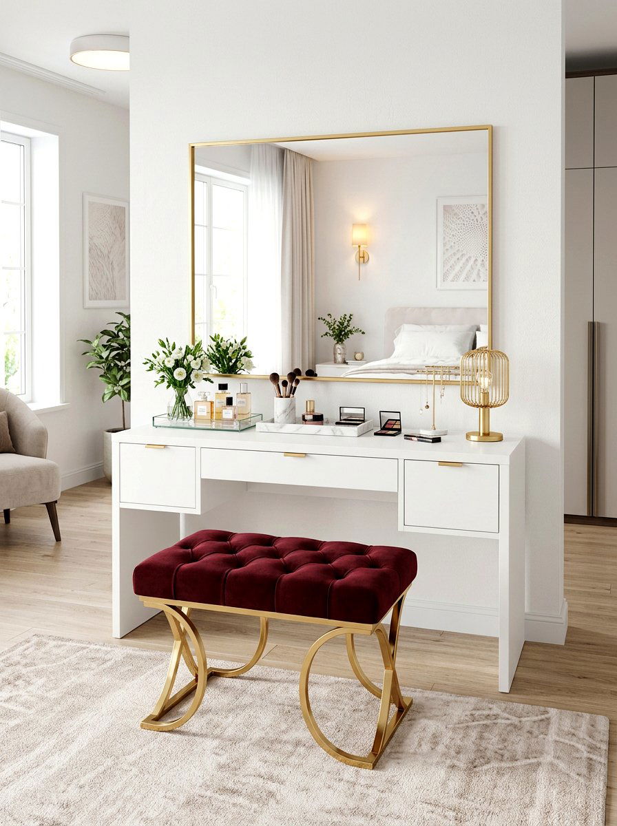 Oxblood vanity stool - 30 oxblood bedroom accents ideas
