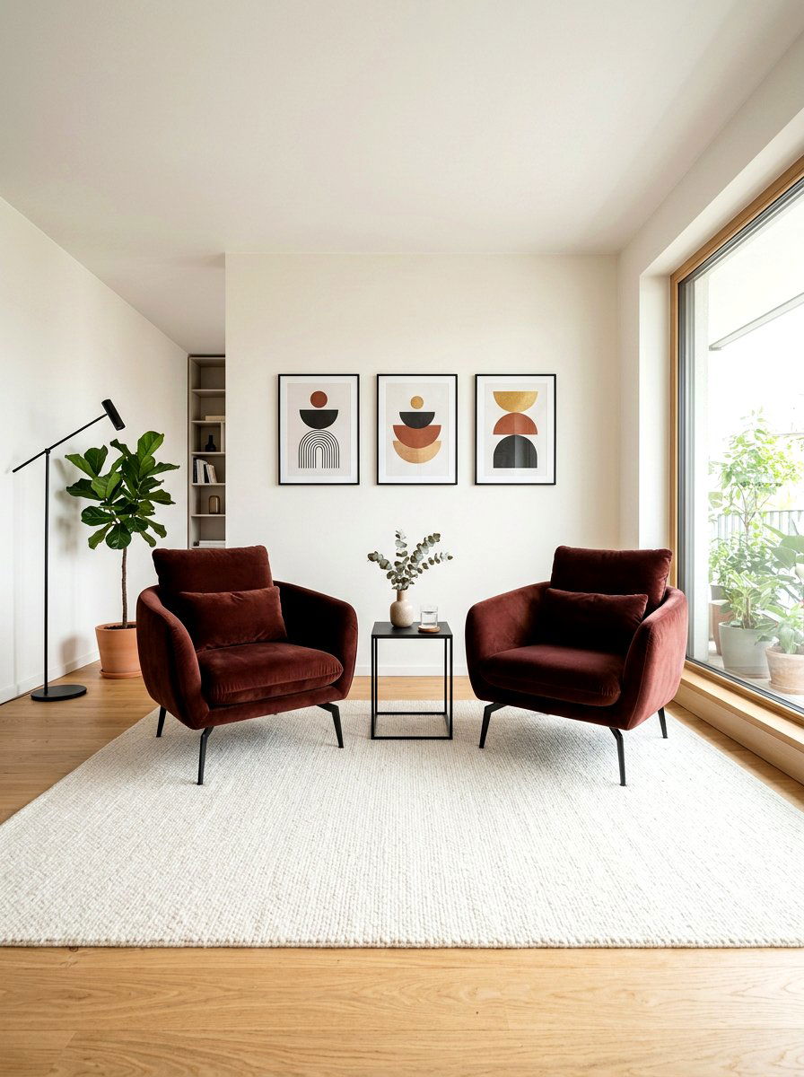 Oxblood velvet armchair living room - 30 oxblood accent living room ideas