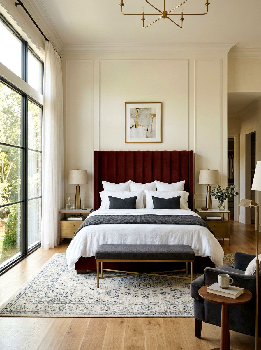 Oxblood velvet headboard - 30 oxblood bedroom accents ideas
