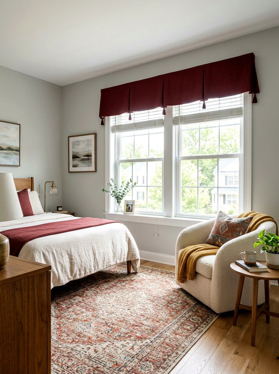 Oxblood window valance - 30 oxblood bedroom accents ideas