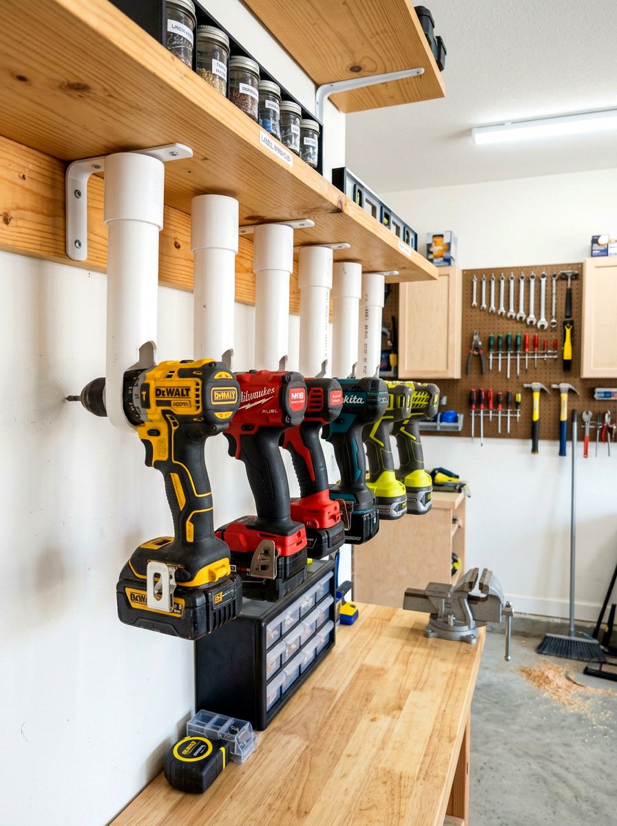 PVC Drill Holder - 30 power tool storage ideas