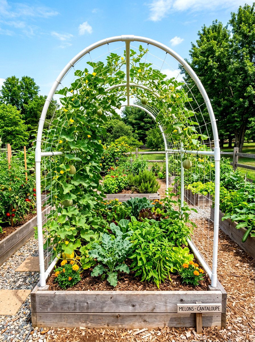 PVC Pipe Arched Trellis - 30 raised bed trellis ideas