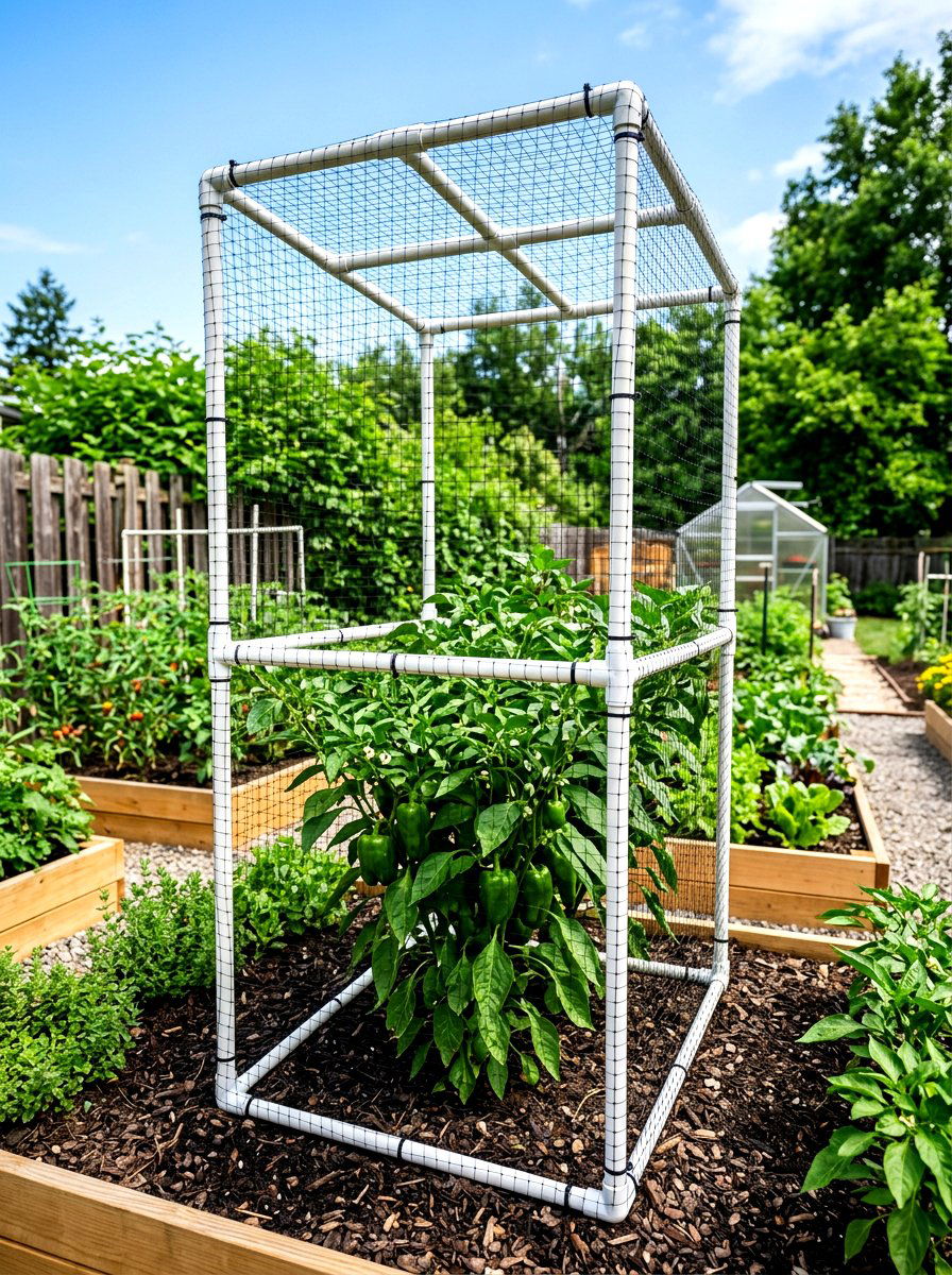PVC Pipe Garden Cage - 30 raised bed fence ideas