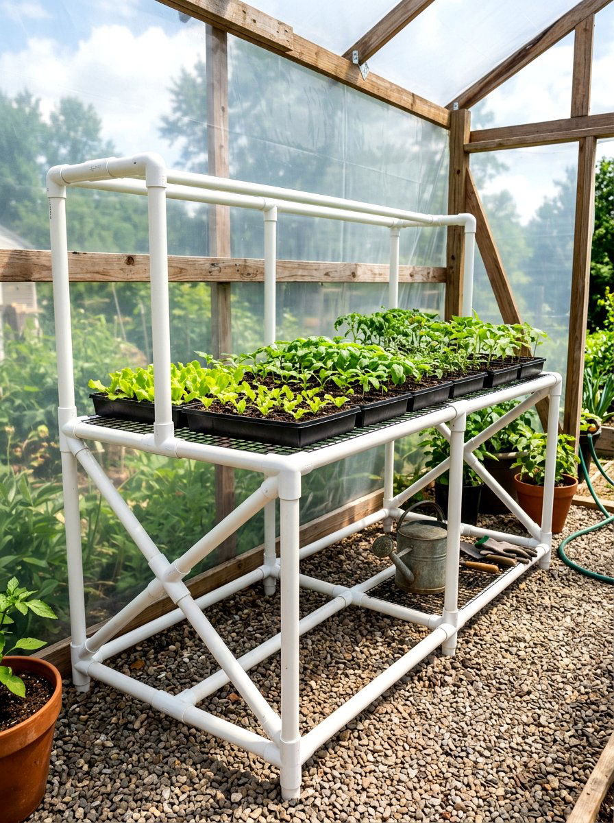 PVC Pipe Greenhouse Bench - 30 greenhouse propagation bench ideas