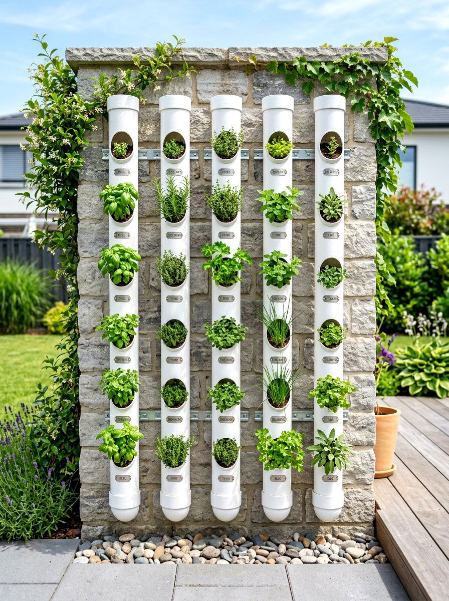 PVC Pipe Herb Garden - 30 vertical herb garden ideas