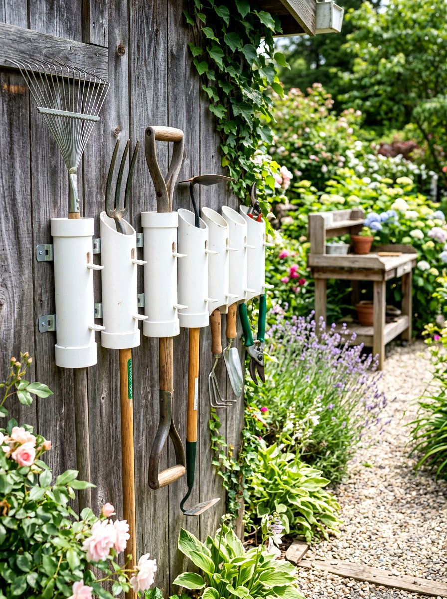PVC Pipe Holder - 30 garden shed storage ideas