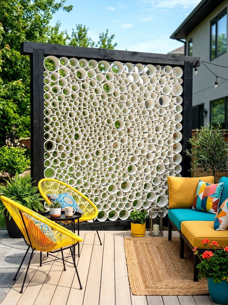 PVC Pipe Privacy Wall - 30 private patio screen ideas