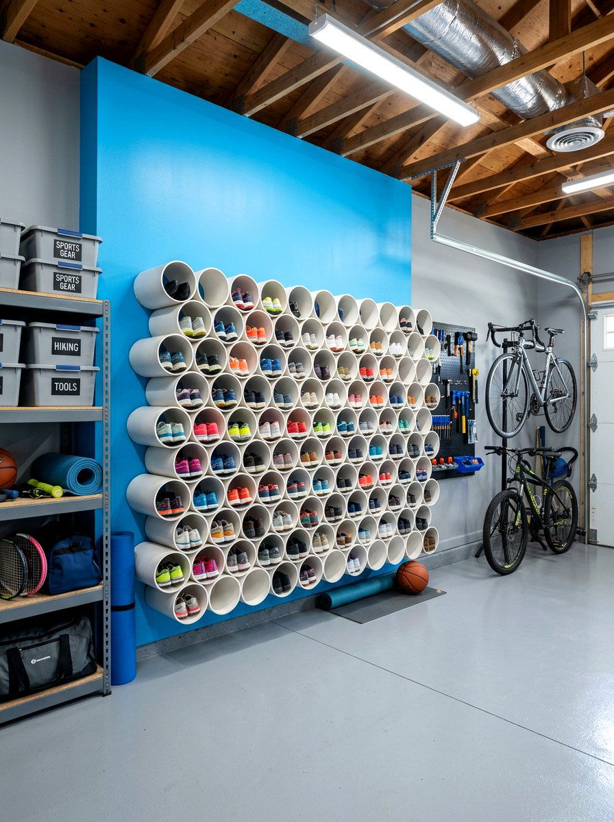 PVC Pipe Shoe Organizer - 30 garage shoe storage ideas