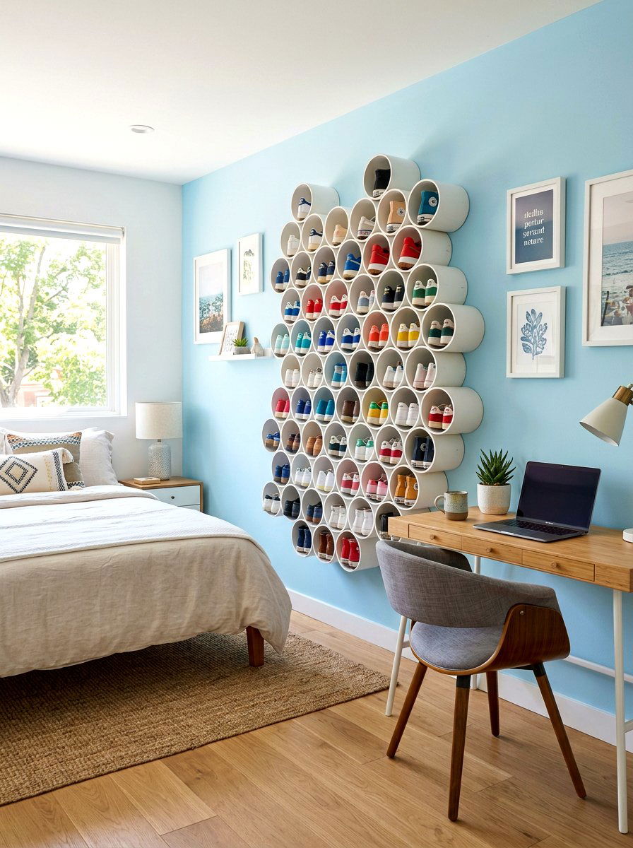 PVC Pipe Shoe Storage - 30 shoe storage ideas