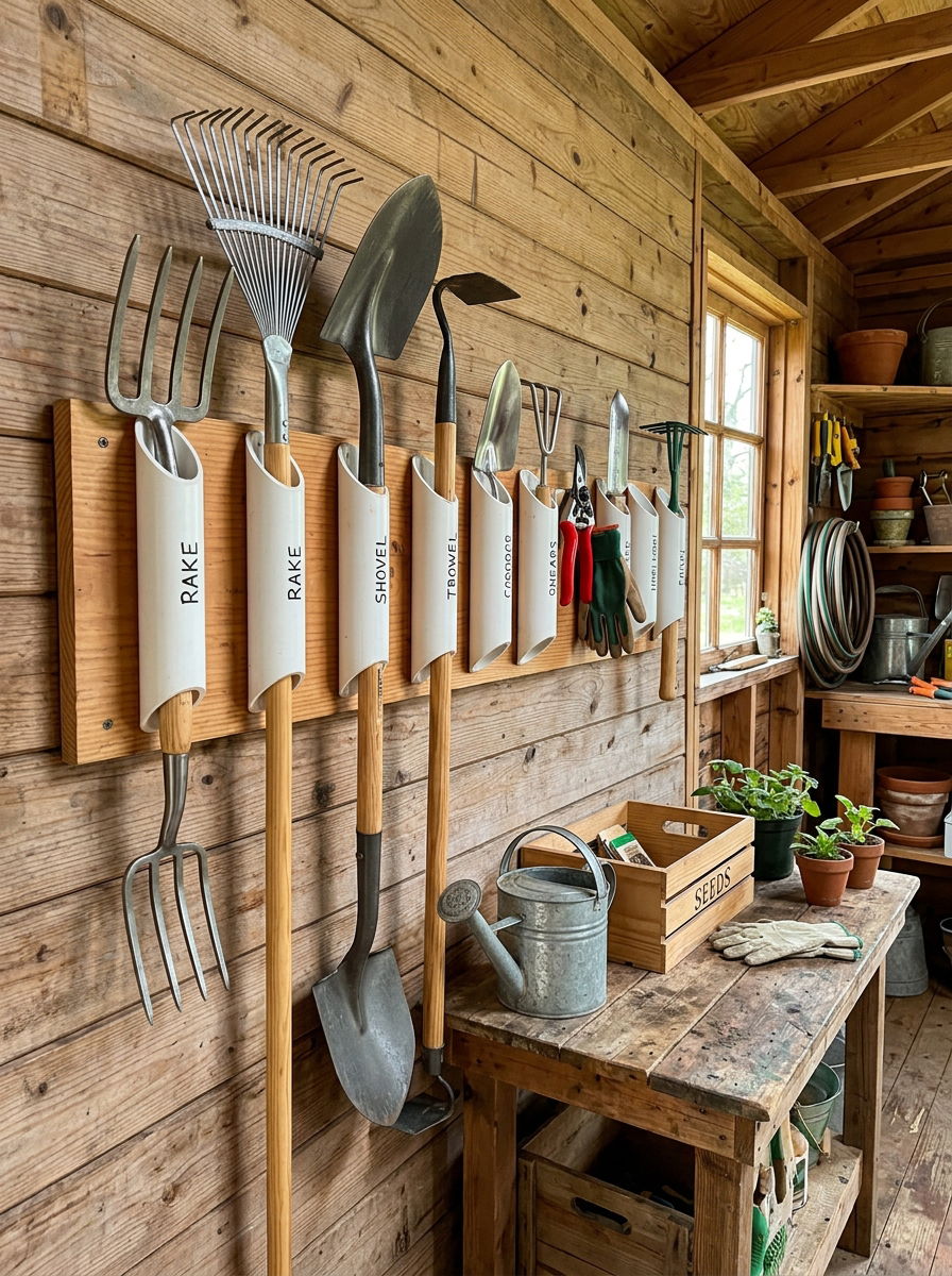 PVC Pipe Tool Holder - 30 shed organization ideas