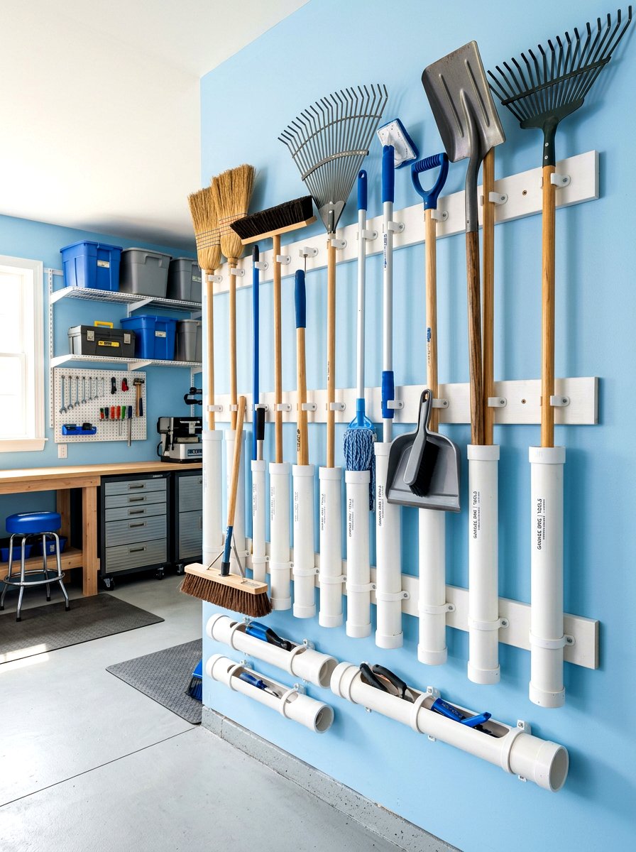PVC Pipe Tool Storage - 30 garden tool organizer ideas