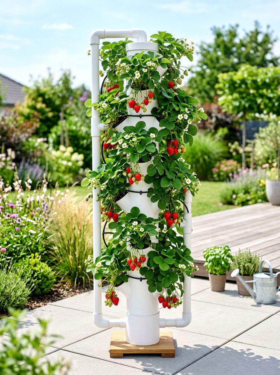 PVC Strawberry Tower - 30 vertical strawberry garden ideas