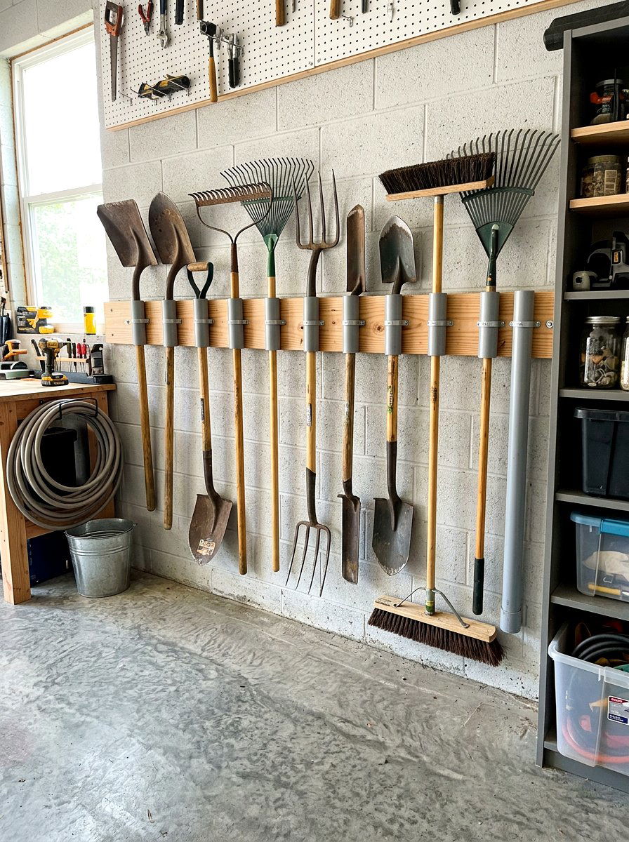 PVC Tool Holder - 30 garage tool storage ideas