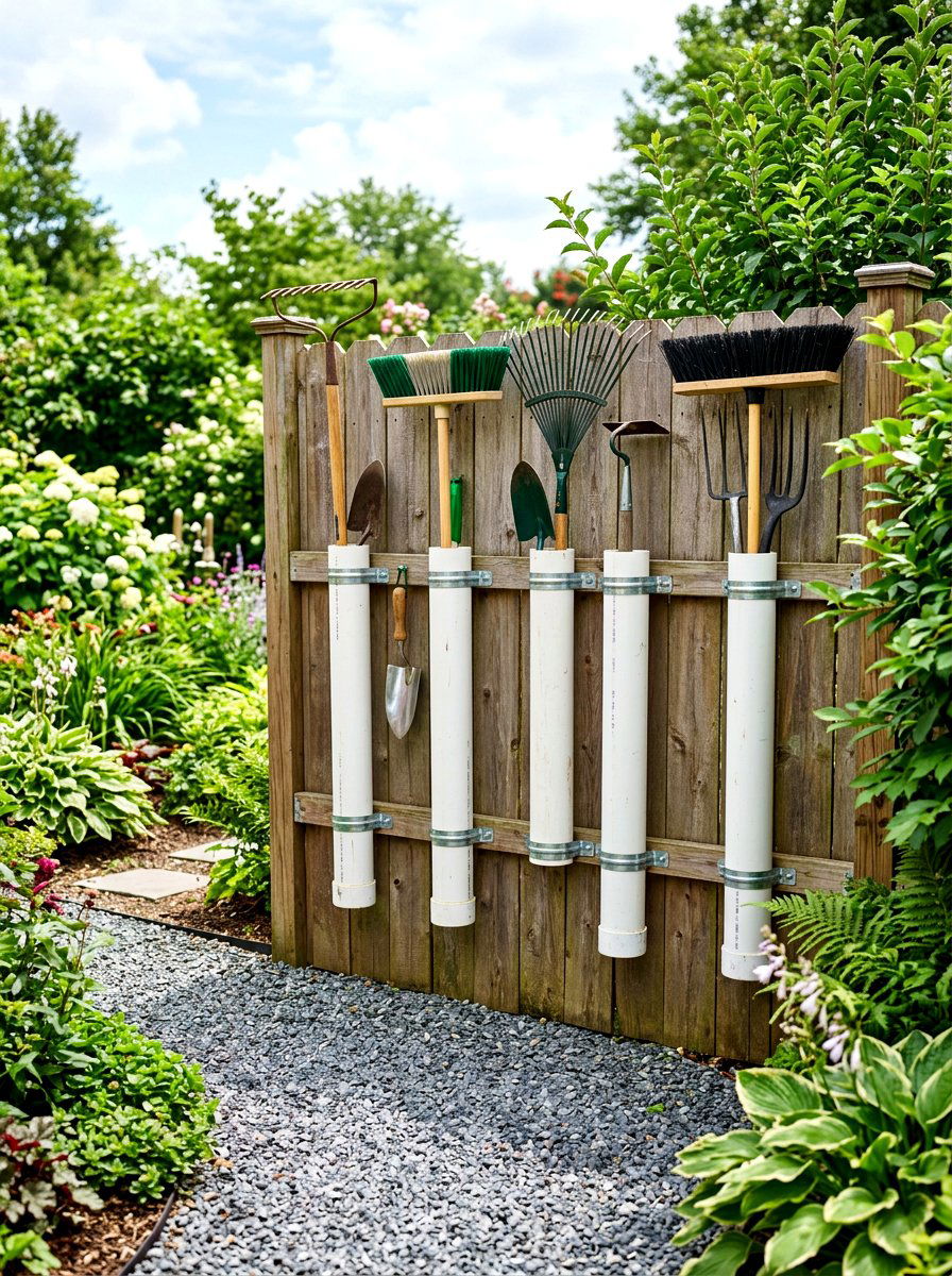 PVC Tool Storage Tubes - 30 side yard storage ideas