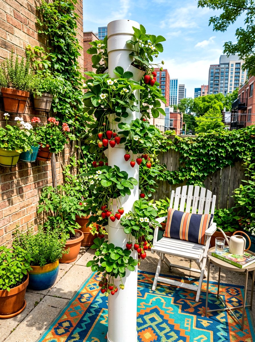 PVC pipe planter - 30 apartment patio privacy ideas