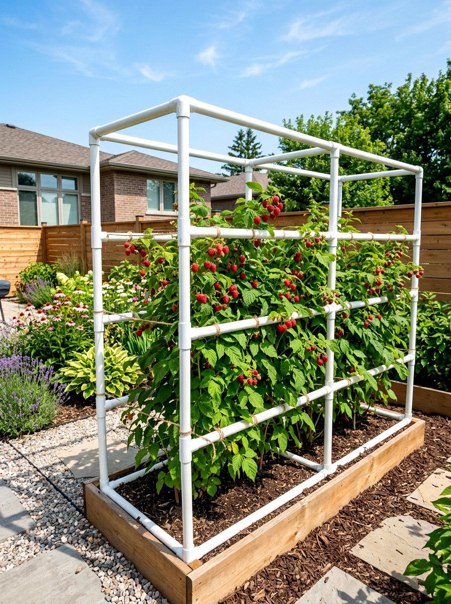 PVC pipe raspberry trellis - 30 raspberry trellis ideas