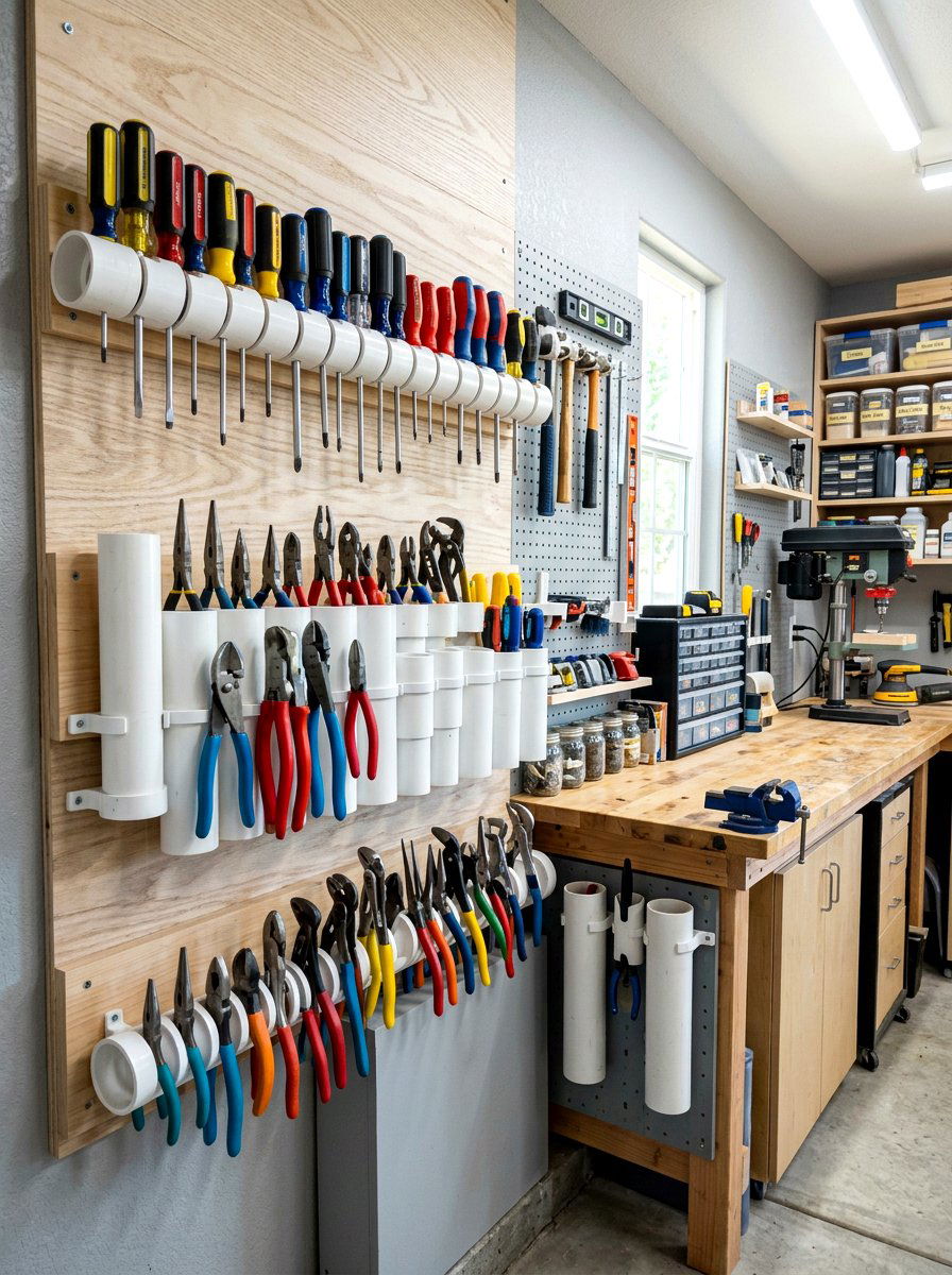PVC pipe tool holders - 30 small tool organizer ideas