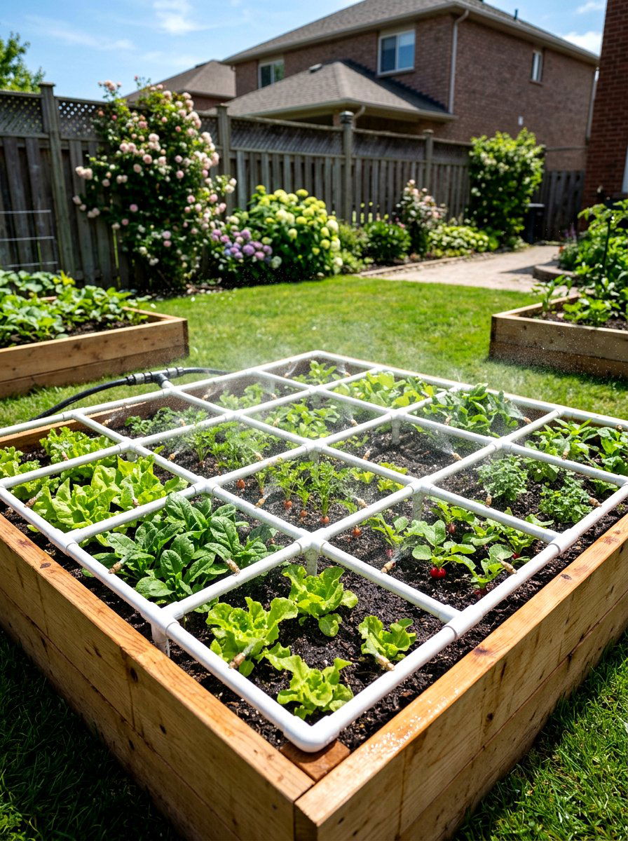 PVC pipe watering grid - 30 vegetable garden watering ideas