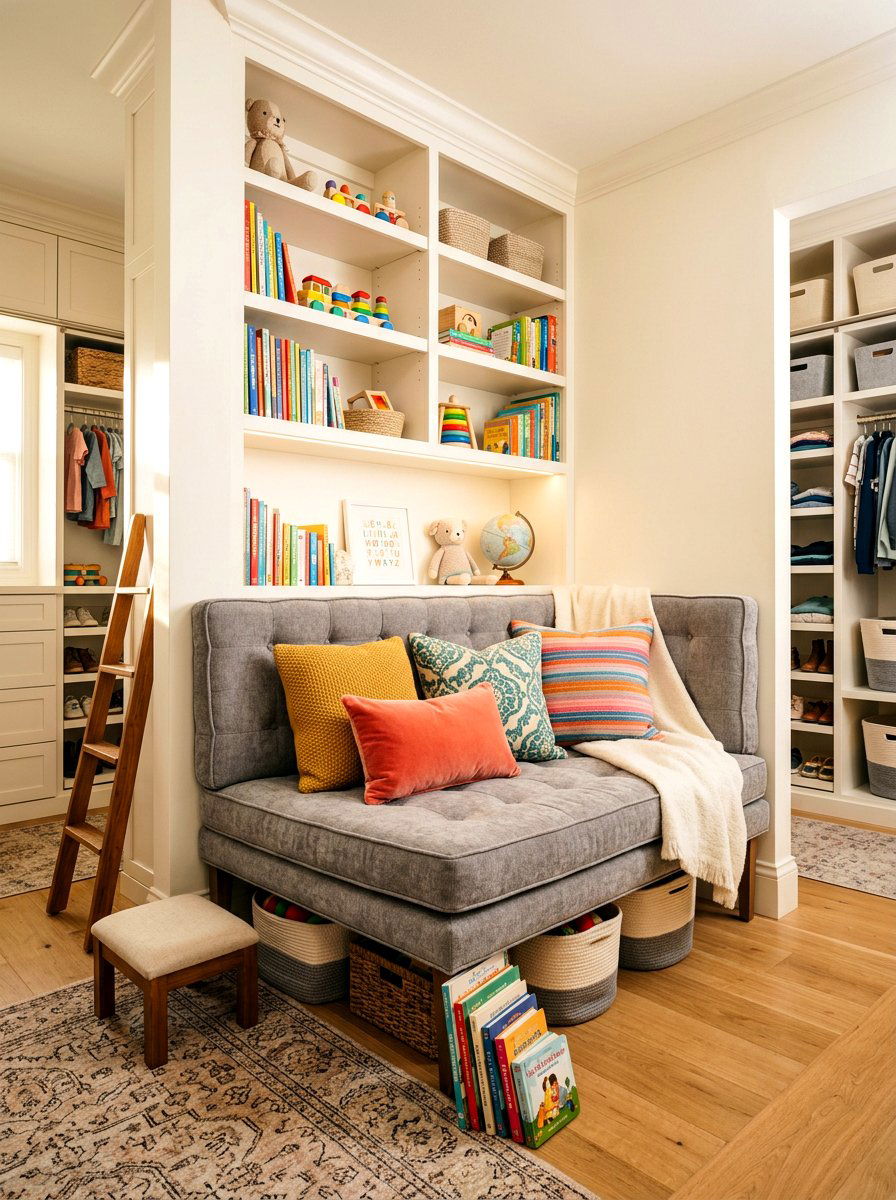 Padded Bench Seating - 30 playroom closet ideas