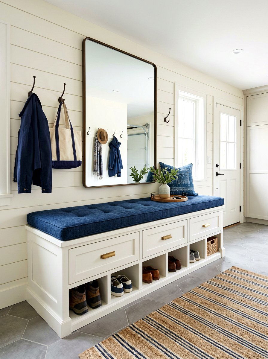 Padded Bench Storage - 30 garage mudroom ideas