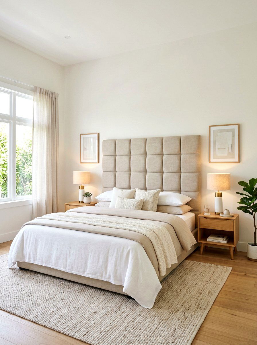 Padded Linen Grid - 30 statement headboard bedroom ideas