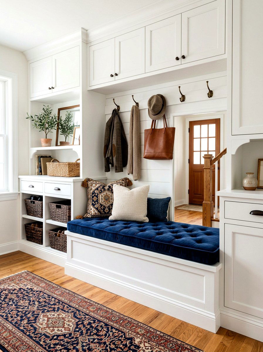 Padded Mudroom Bench - 30 mudroom storage ideas