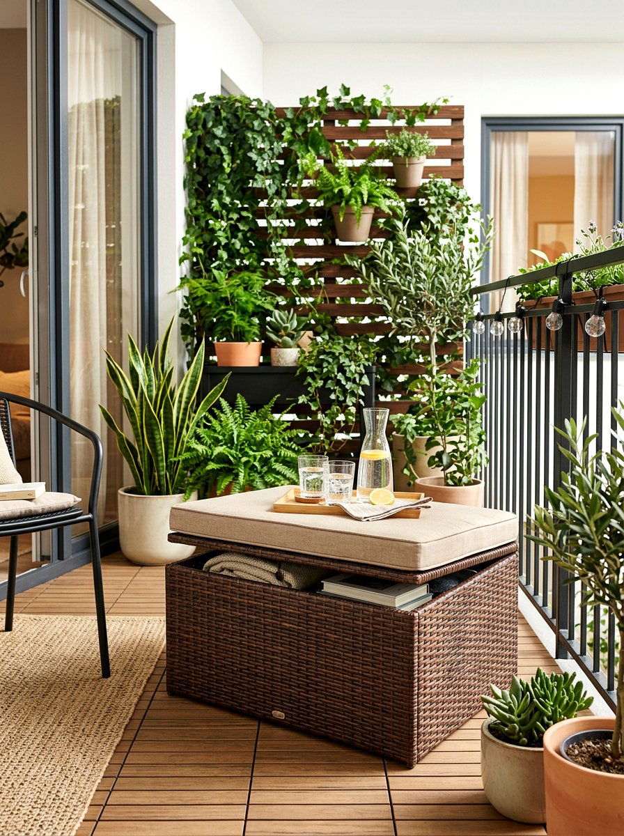 Padded Storage Ottoman - 30 tiny balcony seating ideas