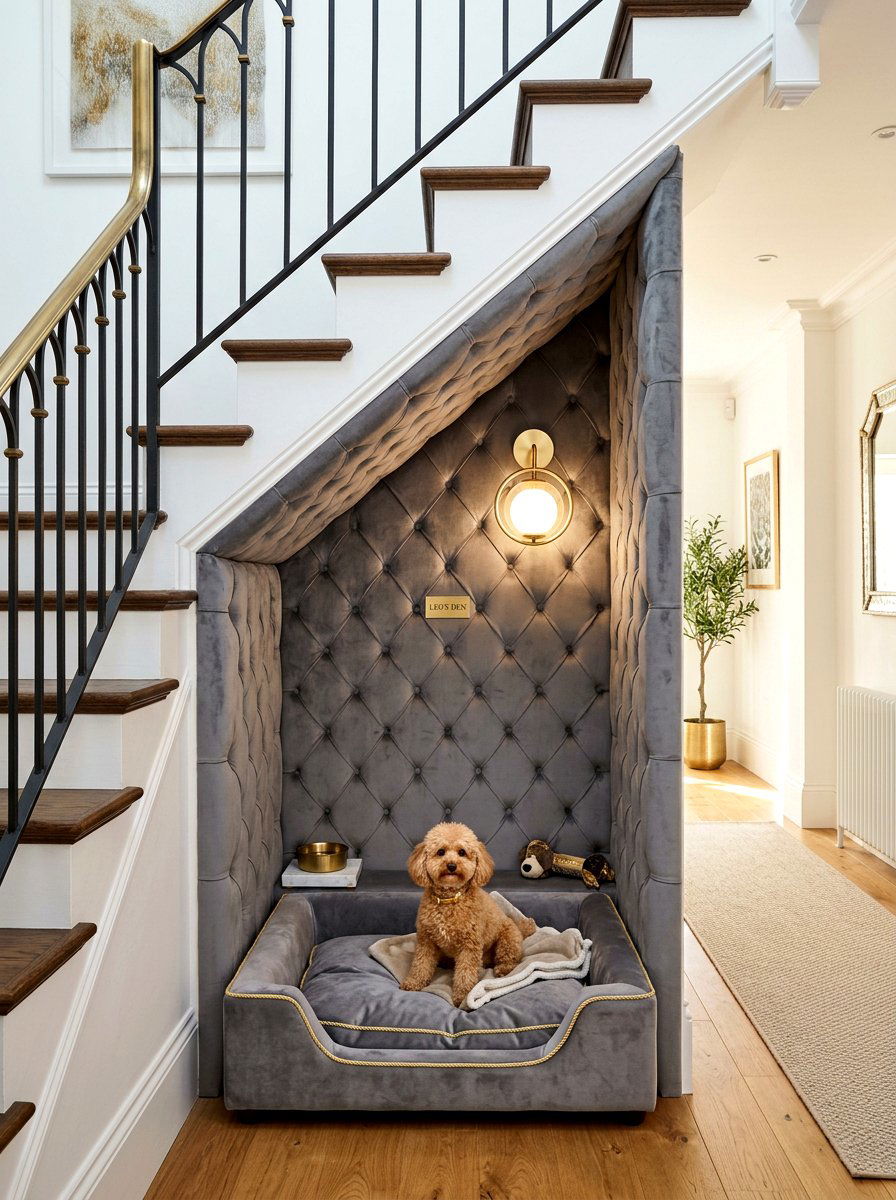 Padded pet wall panels - 30 under stairs pet room ideas aesthetic
