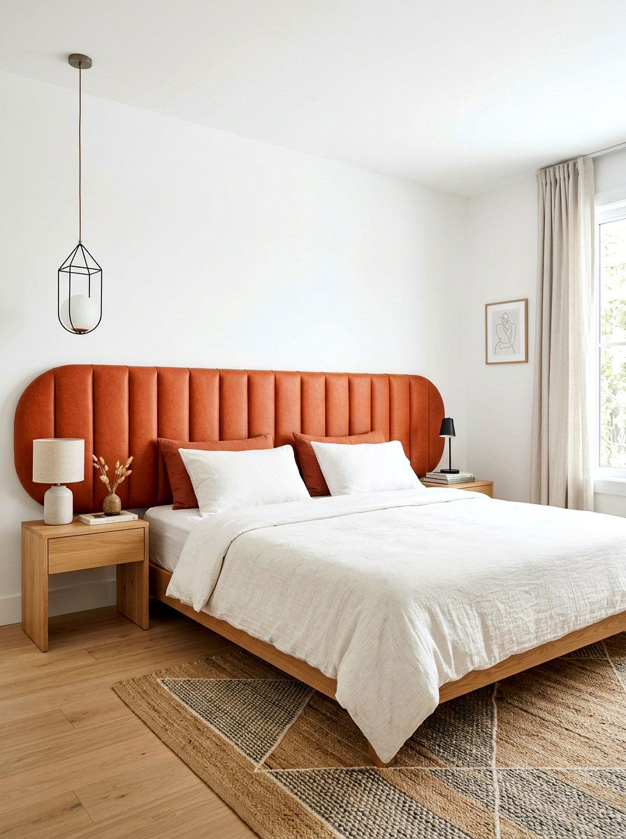 Padded pill shape headboard - 30 sculptural headboard ideas