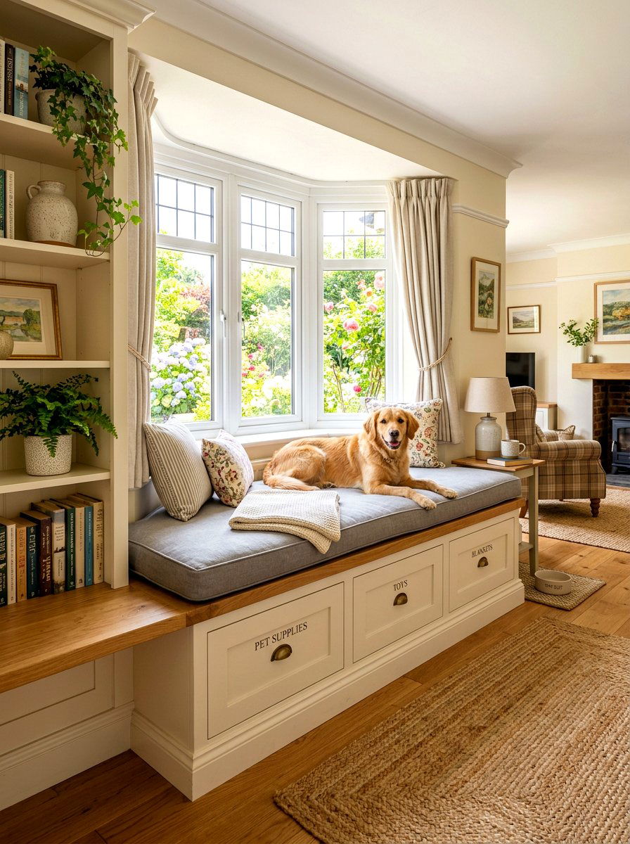 Padded window seat dog - 30 pet nook apartment ideas