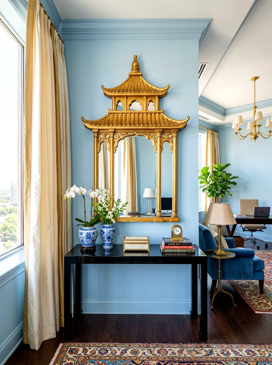 Pagoda mirror wall decor - 30 chinoiserie office ideas