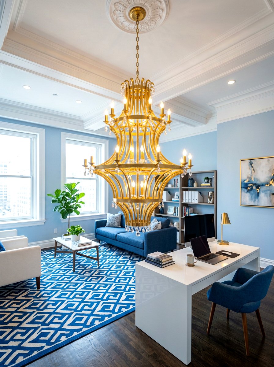 Pagoda style office chandelier - 30 chinoiserie office ideas