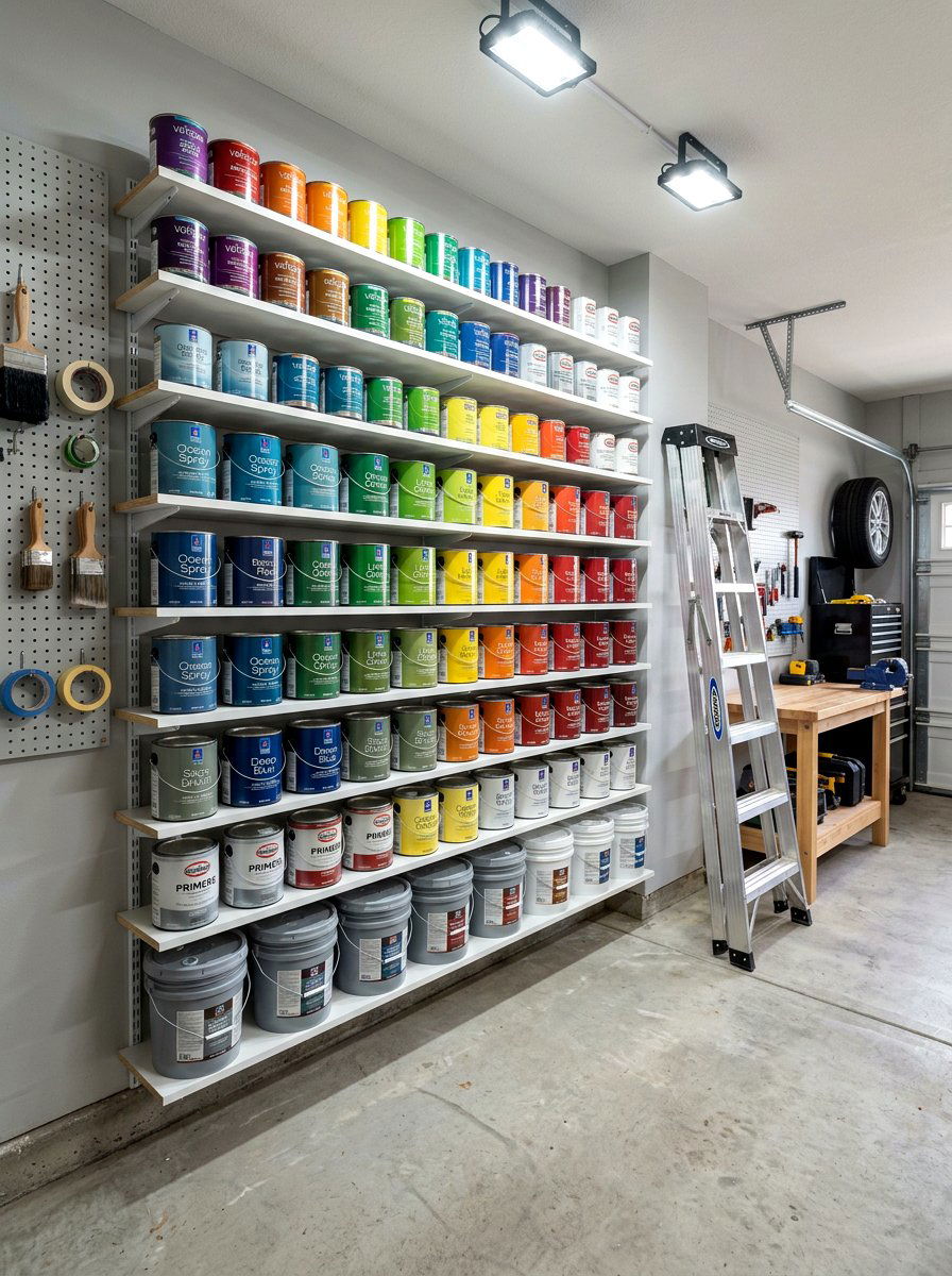 Paint Can Shelf - 30 small garage ideas