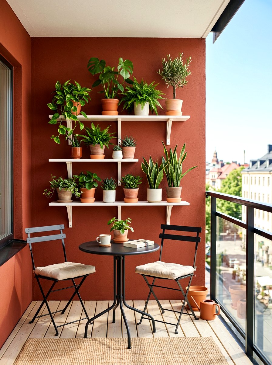 Painted Balcony Accent Wall - 30 balcony cafe apartment ideas