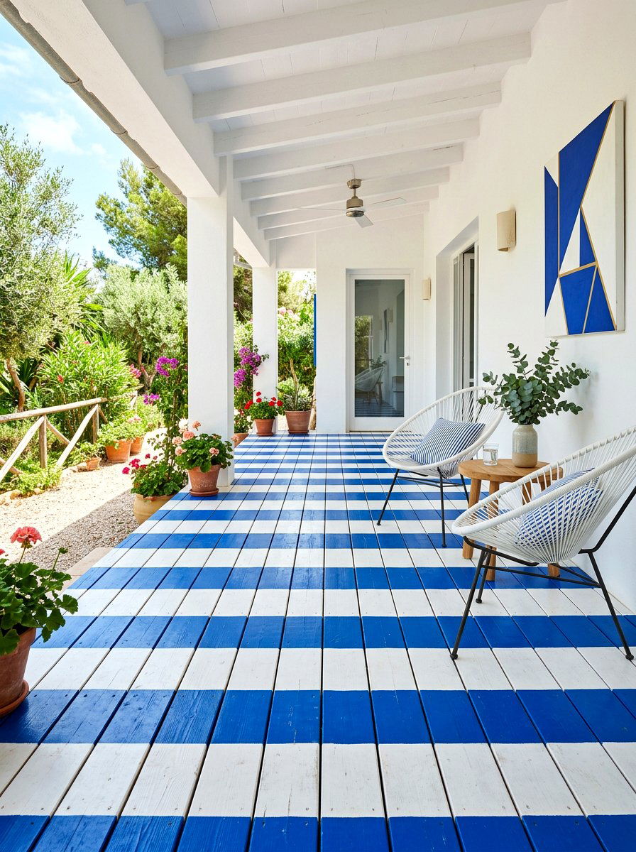 Painted Blue And White Stripe Porch Floor - 30 blue and white stripe porch ideas