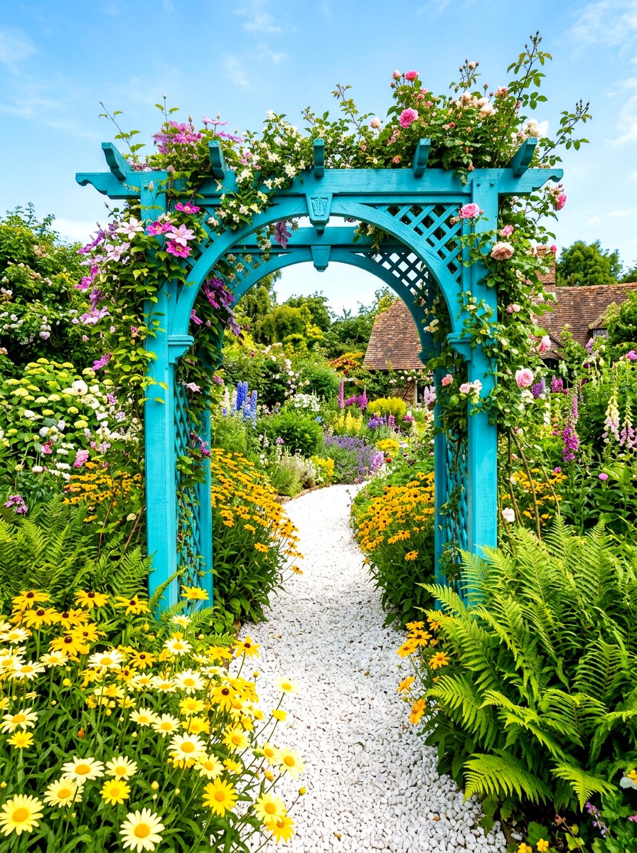 Painted Blue Garden Arbor - 30 backyard arbor ideas