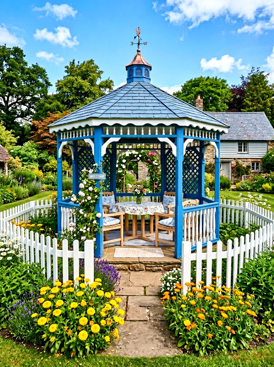 Painted Blue Octagon Gazebo - 30 octagon gazebo ideas