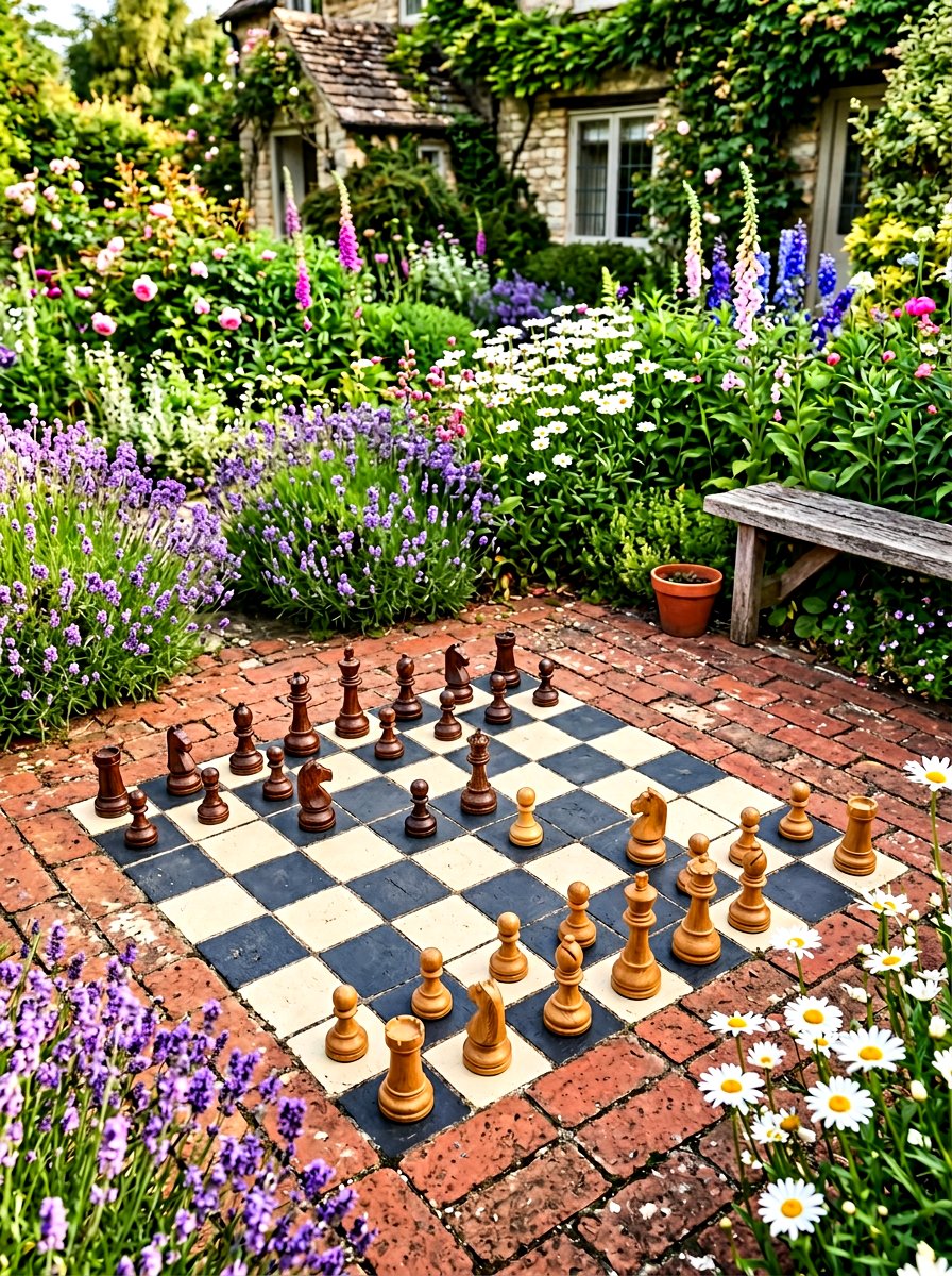 Painted Brick Chess Board - 30 outdoor chess garden ideas