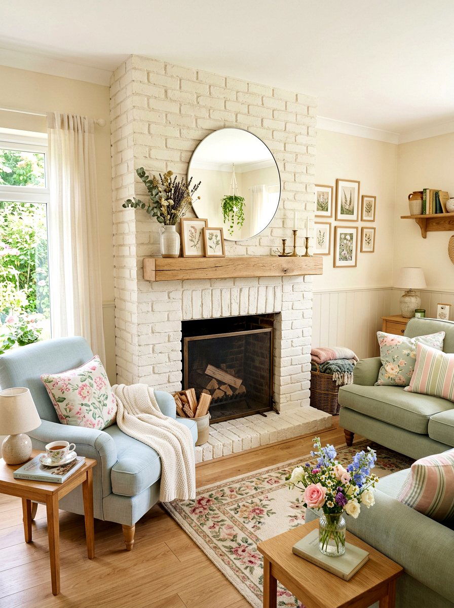 Painted Brick Fireplace - 30 fireplace wall living room ideas