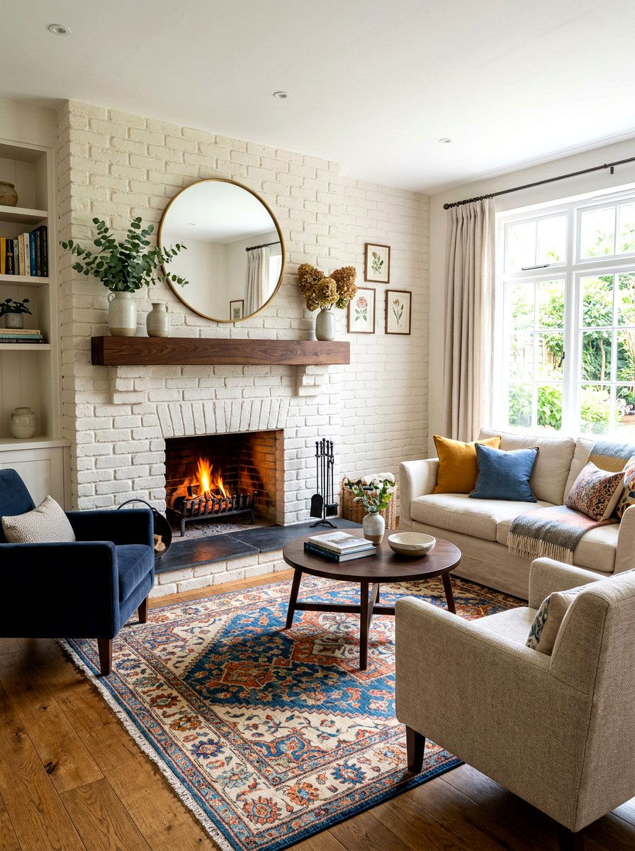 Painted Brick Fireplace Surround - 30 English cottage living room ideas