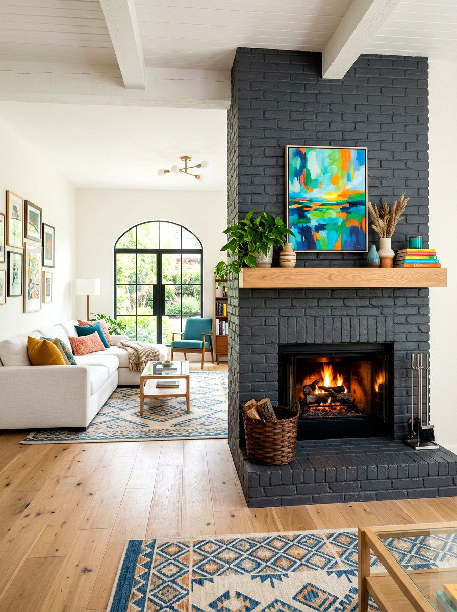 Painted Brick Fireplace - 30 family room fireplace ideas