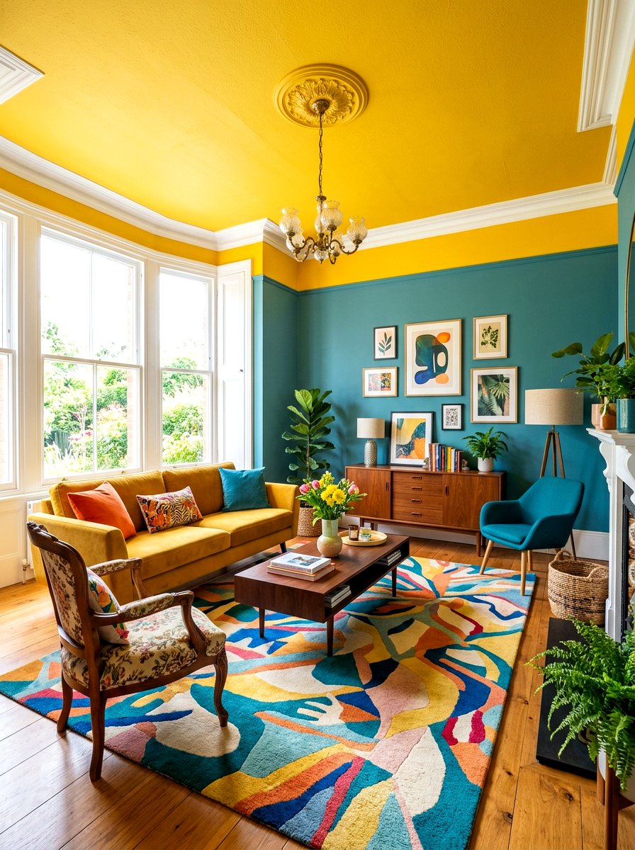 Painted Ceiling Living Space - 30 playful maximalist decor ideas