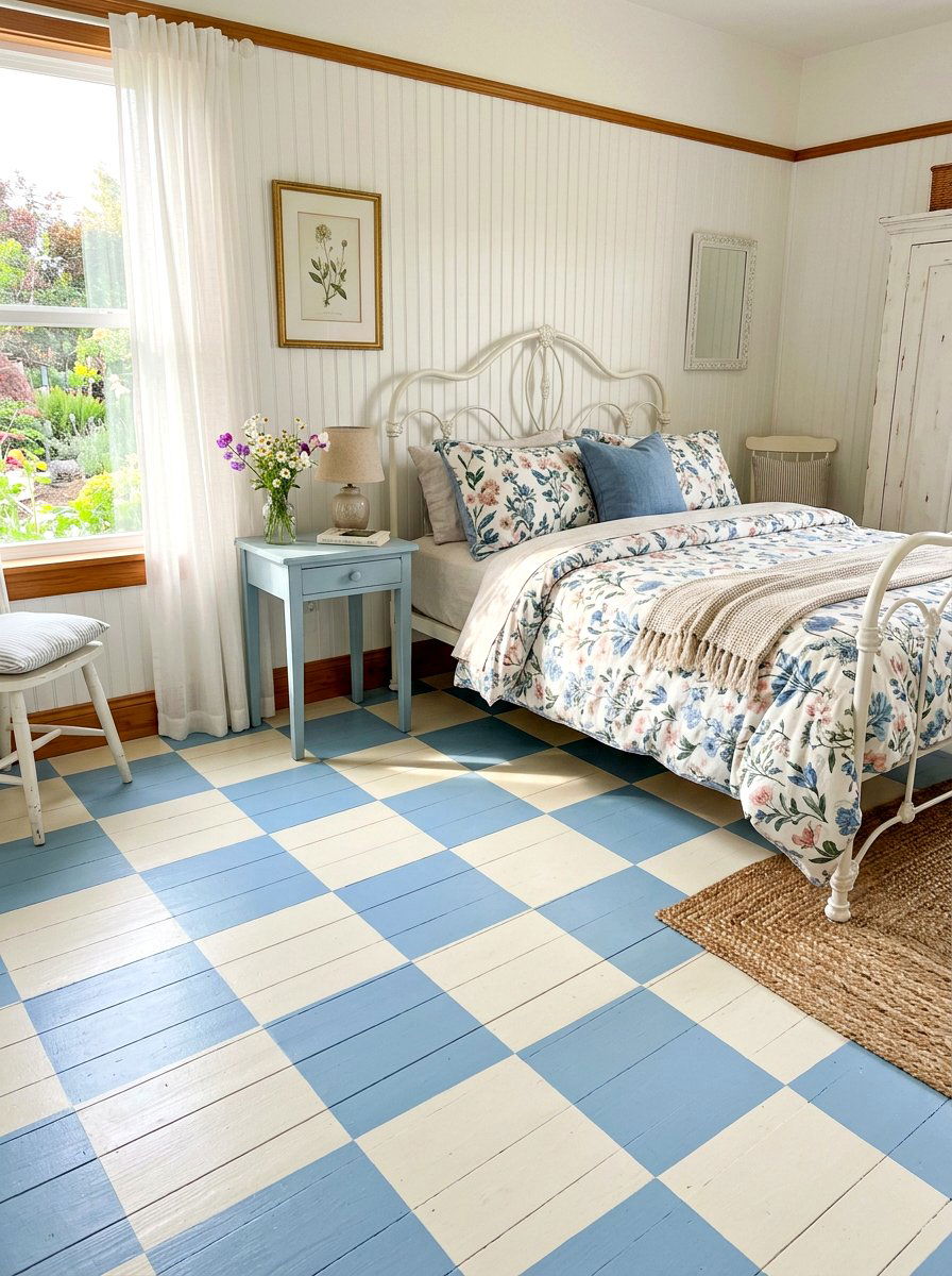 Painted Checkerboard Wood Floor - 30 checkerboard floor ideas