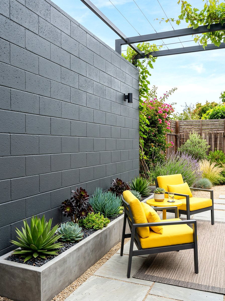 Painted Cinder Block Wall - 30 retaining wall garden ideas