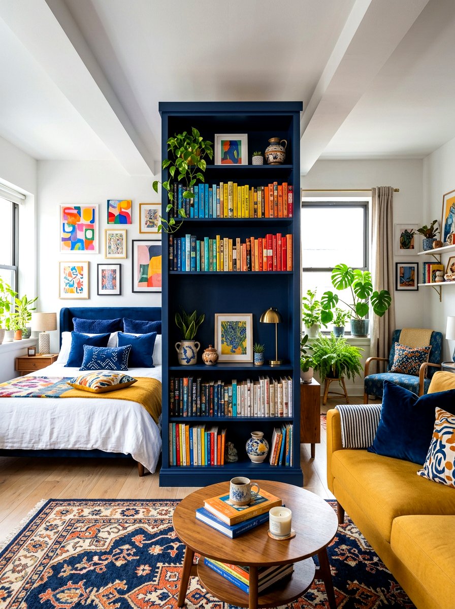 30 Studio Apartment Divider Shelf Ideas for Open-Plan Storage
